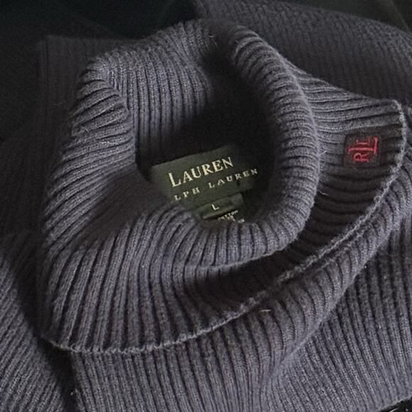 Lauren Ralph Lauren Ribbed Slim Fit T-Neck Sweater, NAVY Cotton, Red Pony~Large - Picture 8 of 8